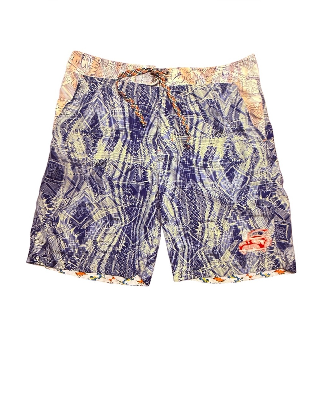 Robert Graham Blue Embroidered Car Geometric UnLined Swim Trunks Mens 38